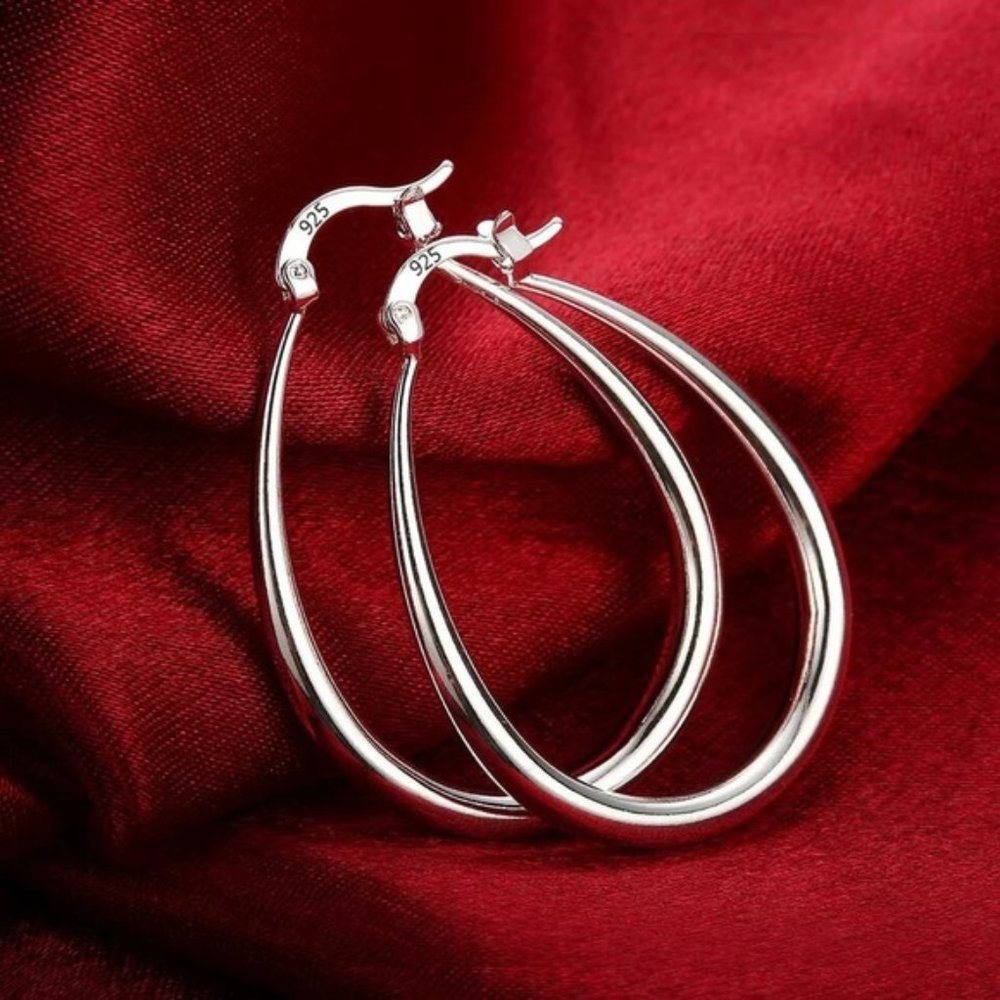 925 Sterling Silver Smooth Circle 41mm Hoop Earrings Lady Gift Charm Wedding